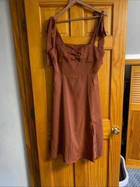 Source Unknown Rust Brown Tie-Strap Midi Dress